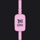 A pink waist bag with an adjustable strap, featuring a printed graphic of a green trash can, a yellow '10' coin, and the text 'HOUSE OF CARTS' on the front.