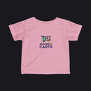 A pink short-sleeve baby t-shirt with a 'HOUSE OF CARTS' graphic on the chest, displayed flat against a white background.