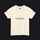 An off-white speckled short-sleeve t-shirt with 'HOC Slots' printed in blue and black across the chest, displayed on a clean white background.