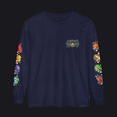 A navy blue long-sleeve t-shirt with colorful cartoon graphics on both sleeves and a 'HOC SLATS' logo on the left chest, displayed on a clean white background.