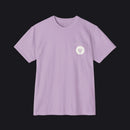 A light purple crewneck pocket t-shirt with a small white circular graphic on the chest pocket, displayed on a clean white background.