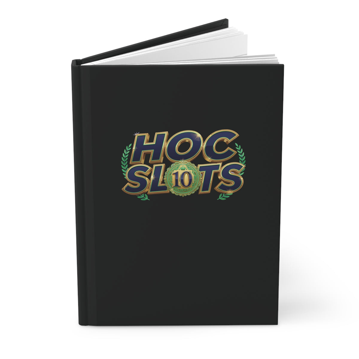 Black notebook with a white symbol on a white background