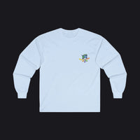 Gray sweatshirt with a colorful logo on a white background