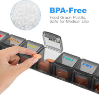 Weekly Pill Organizer Travel Pill Organizer Pill Box 7 Day Large Compartments Portable Easy to Clean for Vitamin Fish Oil Cod Liver Oil Medicine Supplements 2pcs Black+White