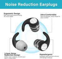 Ear Plugs for Sleeping Noise Cancelling, Soft Silicone Reusable Earplugs for Noise Reduction Earplug Sound Blocking for Sleep Snoring Study Concerts, M-normal, Gray-black