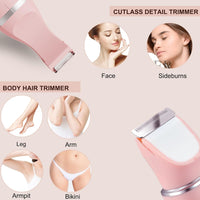 Bikini Trimmer for Women - 2 in 1 Electric Lady Pubic Hair Private Area Legs Arms Removal Personal Elecrtric Razor Shaver Rechargeable with Snap-in Ceramic Blades, Wet and Dry Use,Pink