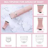 Bikini Trimmer for Women - 2 in 1 Electric Lady Pubic Hair Private Area Legs Arms Removal Personal Elecrtric Razor Shaver Rechargeable with Snap-in Ceramic Blades, Wet and Dry Use,Pink