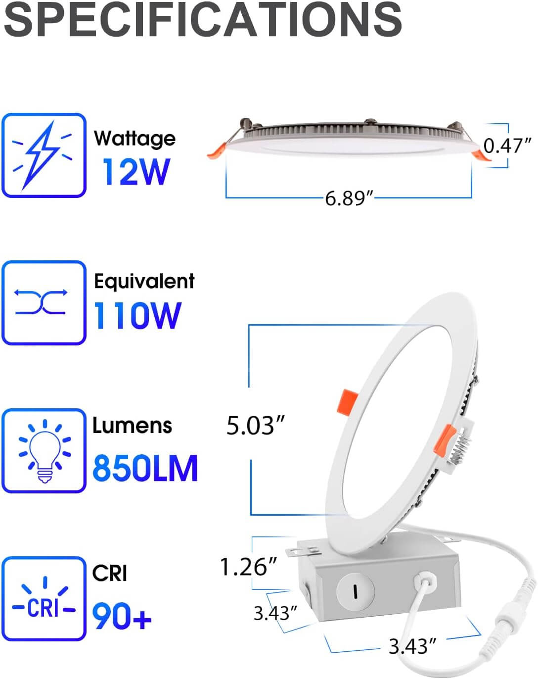 12 Pack 6-Inch Ultra-Thin LED Recessed Lighting with Junction Box