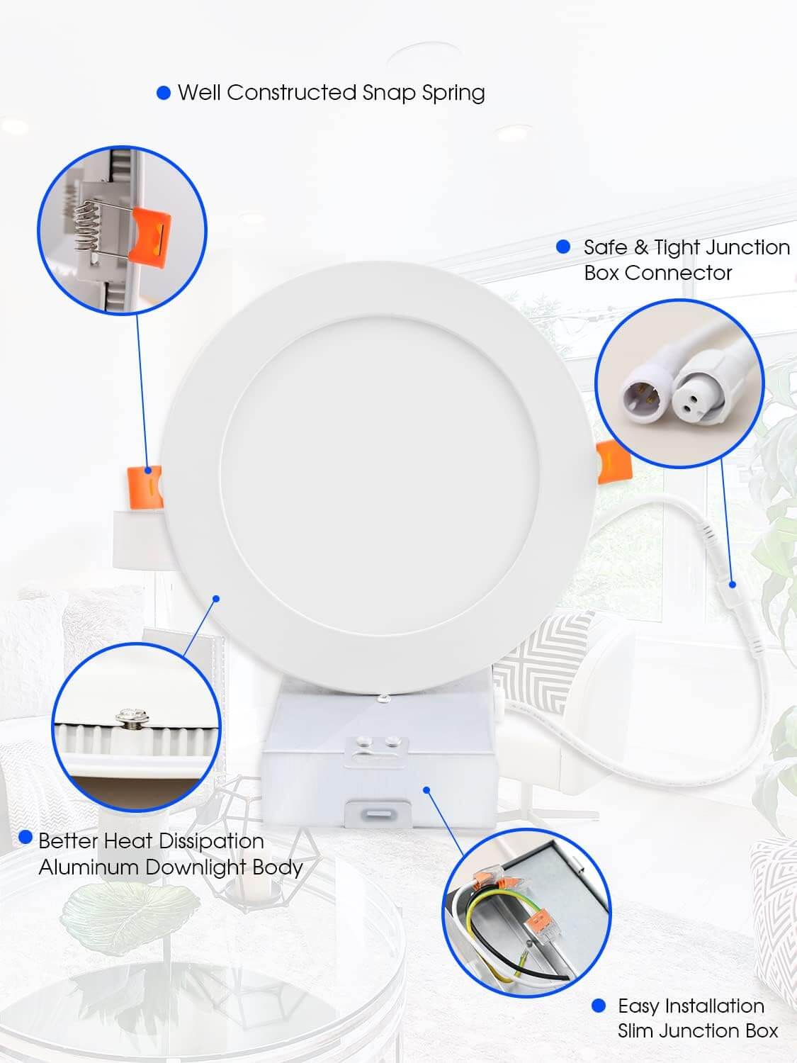12 Pack 6-Inch Ultra-Thin LED Recessed Lighting with Junction Box