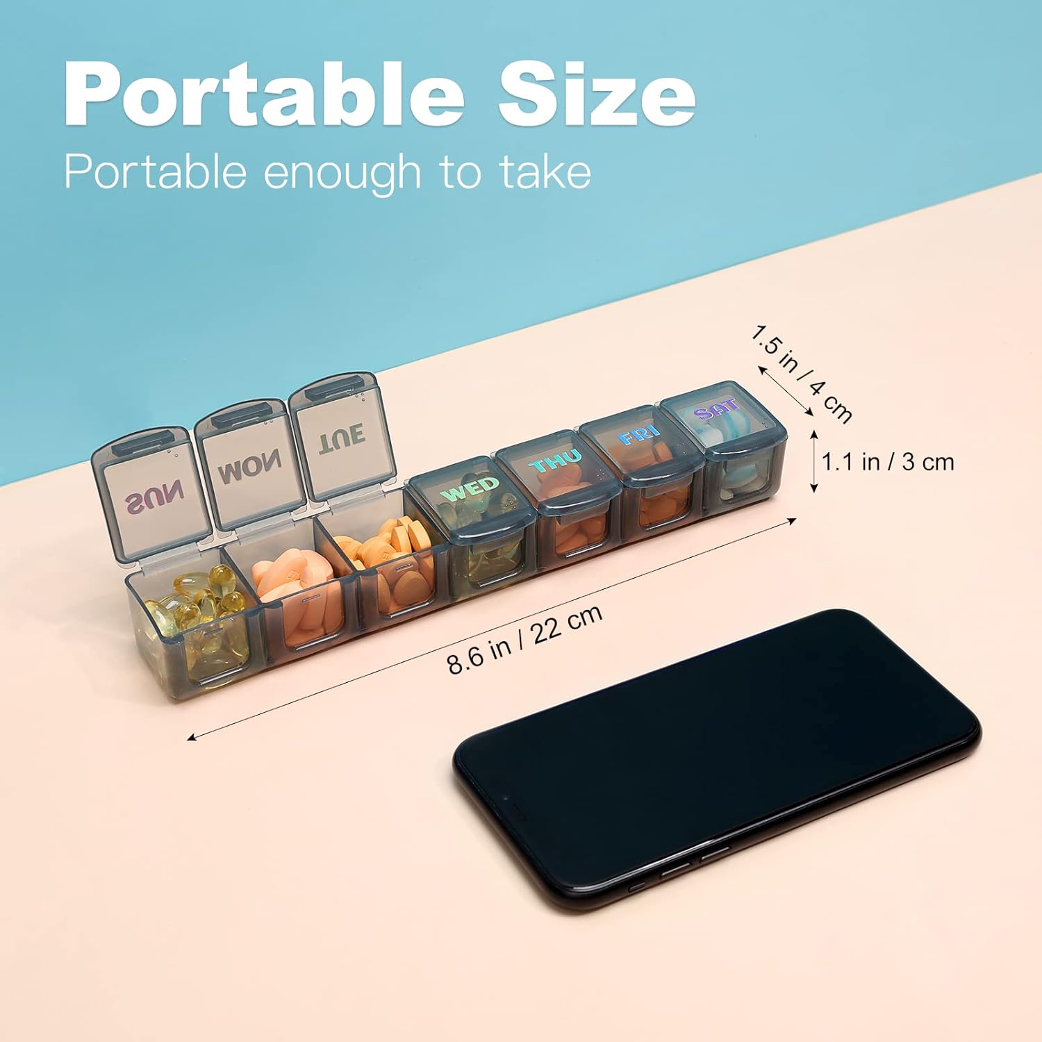 Weekly Pill Organizer Travel Pill Organizer Pill Box 7 Day Large Compartments Portable Easy to Clean for Vitamin Fish Oil Cod Liver Oil Medicine Supplements 2pcs Black+White