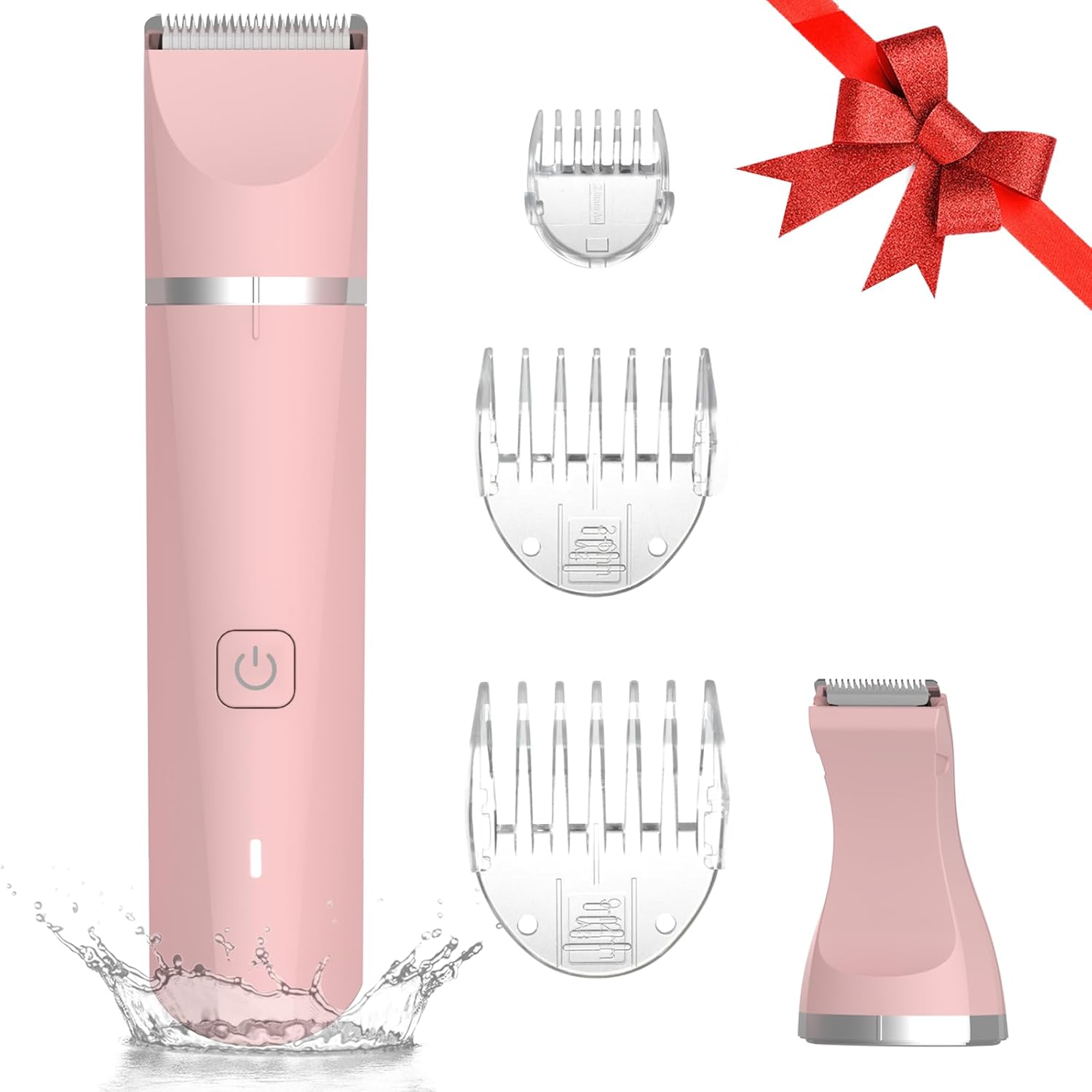 Bikini Trimmer for Women - 2 in 1 Electric Lady Pubic Hair Private Area Legs Arms Removal Personal Elecrtric Razor Shaver Rechargeable with Snap-in Ceramic Blades, Wet and Dry Use,Pink