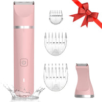 Bikini Trimmer for Women - 2 in 1 Electric Lady Pubic Hair Private Area Legs Arms Removal Personal Elecrtric Razor Shaver Rechargeable with Snap-in Ceramic Blades, Wet and Dry Use,Pink