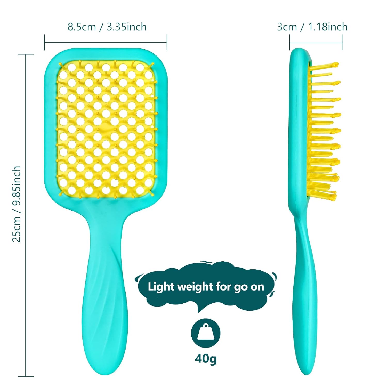 Vented Detangler Brush for Curly Thick Hair, Women Hairbrush with Soft Wave-Shaped Bristles, Curl Detangling Brush for Swimming Beach, Yellow and Blue