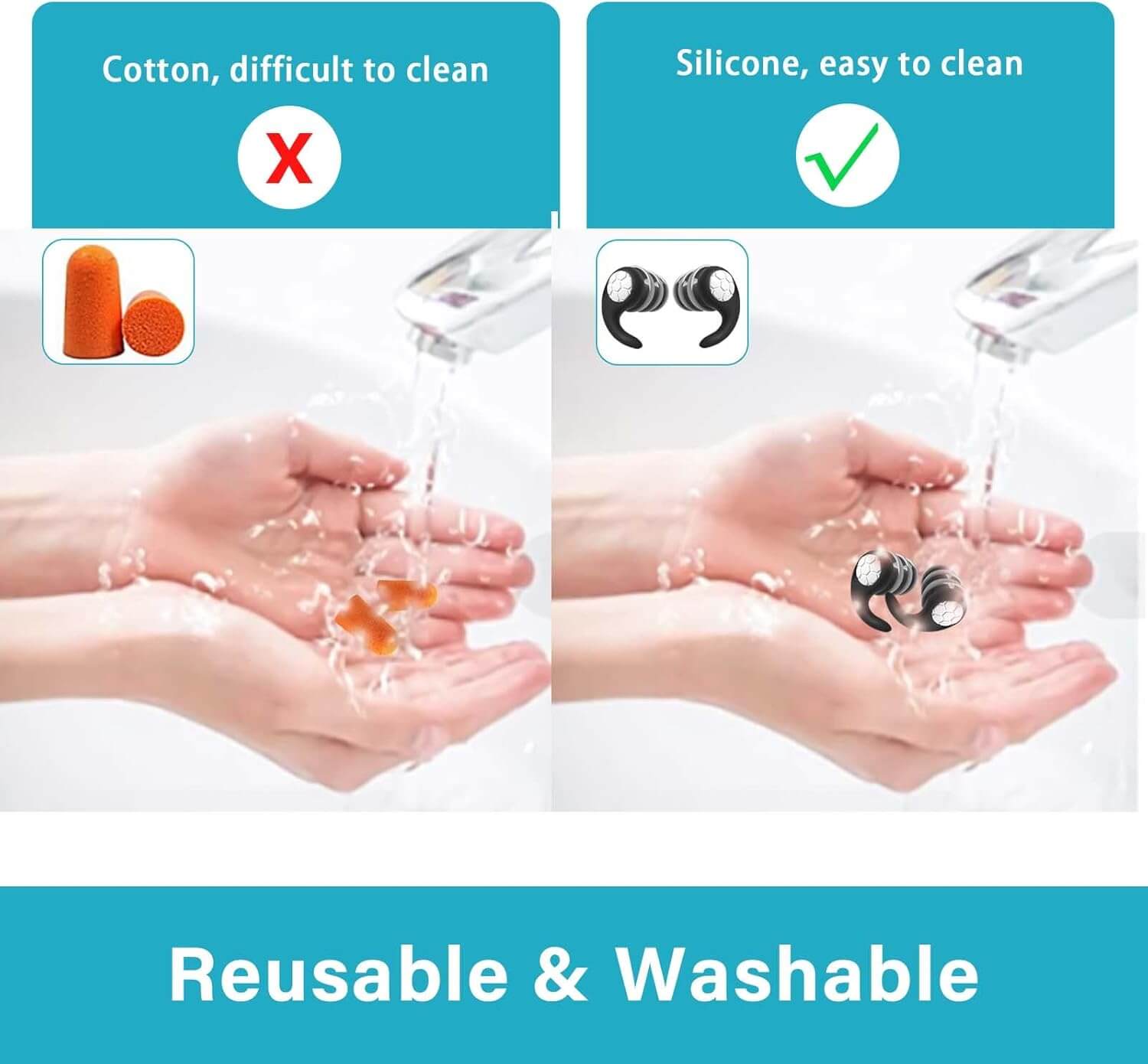 Ear Plugs for Sleeping Noise Cancelling, Soft Silicone Reusable Earplugs for Noise Reduction Earplug Sound Blocking for Sleep Snoring Study Concerts, M-normal, Gray-black