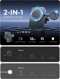2 in 1 for 18W MagSafe Car Mount Charger [2024 Upgrade] Wireless Car Vent Charger Magnetic Car Phone Holder Mount for iPhone Car Accessories for iPhone 15 14 13 12 Pro Max Plus Apple Watch