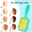 Vented Detangler Brush for Curly Thick Hair, Women Hairbrush with Soft Wave-Shaped Bristles, Curl Detangling Brush for Swimming Beach, Yellow and Blue