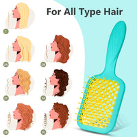 Vented Detangler Brush for Curly Thick Hair, Women Hairbrush with Soft Wave-Shaped Bristles, Curl Detangling Brush for Swimming Beach, Yellow and Blue