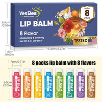 Lip Balm, 8 Pack Natural Bulk with Vitamin E & Coconut Oil, Moisturizing Dry Cracked Lips Protection, 8 Flavors - Stocking Stuffers