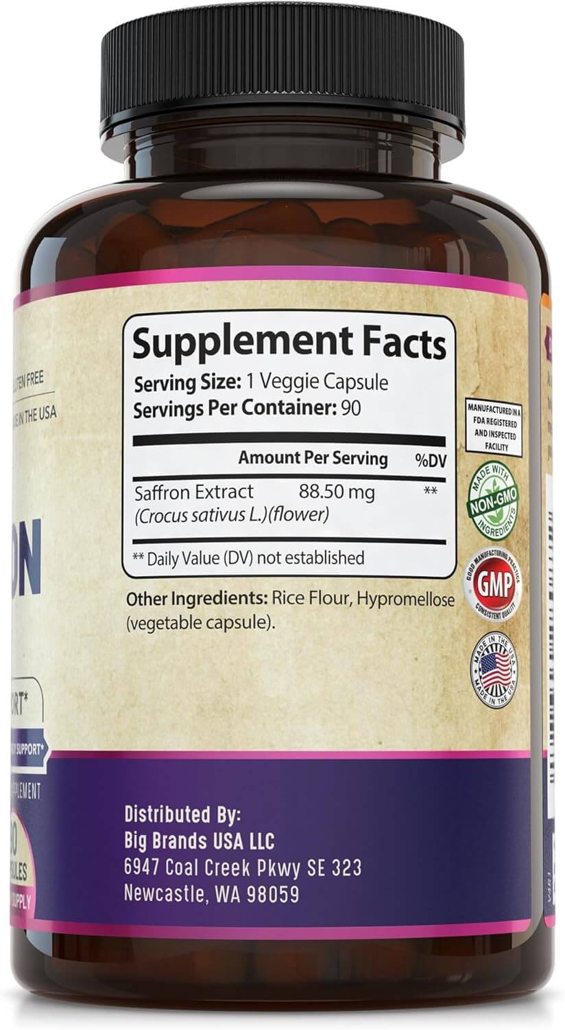 Pure Saffron Extract - Supports Weight and Appetite Health, Mood, Focus, Memory, Digestion, Eye, Skin and Brain Health. NSF Certified Saffron Supplements for Women and Men, 45-Day Supply