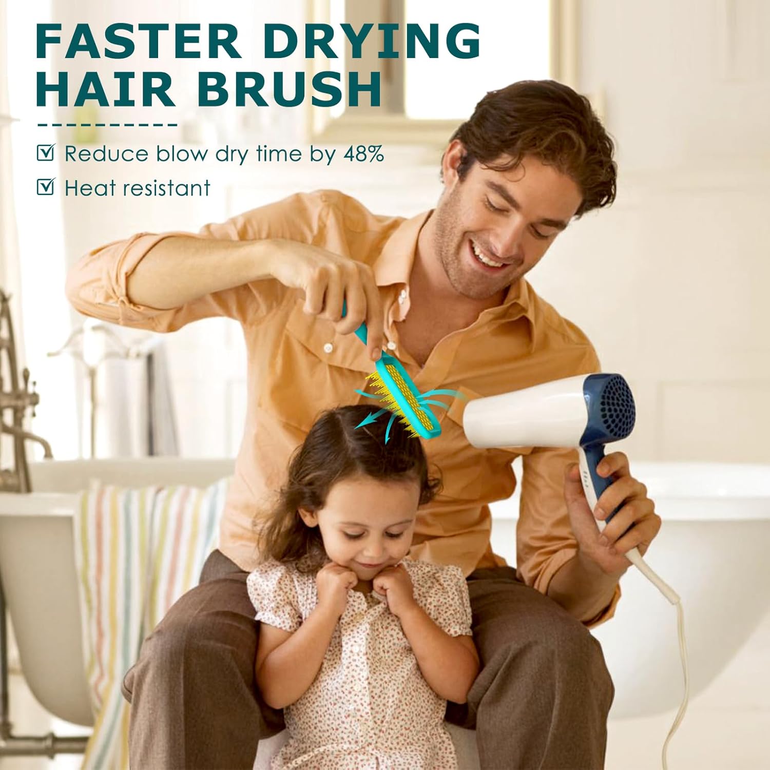 Vented Detangler Brush for Curly Thick Hair, Women Hairbrush with Soft Wave-Shaped Bristles, Curl Detangling Brush for Swimming Beach, Yellow and Blue