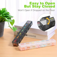 Weekly Pill Organizer Travel Pill Organizer Pill Box 7 Day Large Compartments Portable Easy to Clean for Vitamin Fish Oil Cod Liver Oil Medicine Supplements 2pcs Black+White