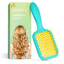 Vented Detangler Brush for Curly Thick Hair, Women Hairbrush with Soft Wave-Shaped Bristles, Curl Detangling Brush for Swimming Beach, Yellow and Blue