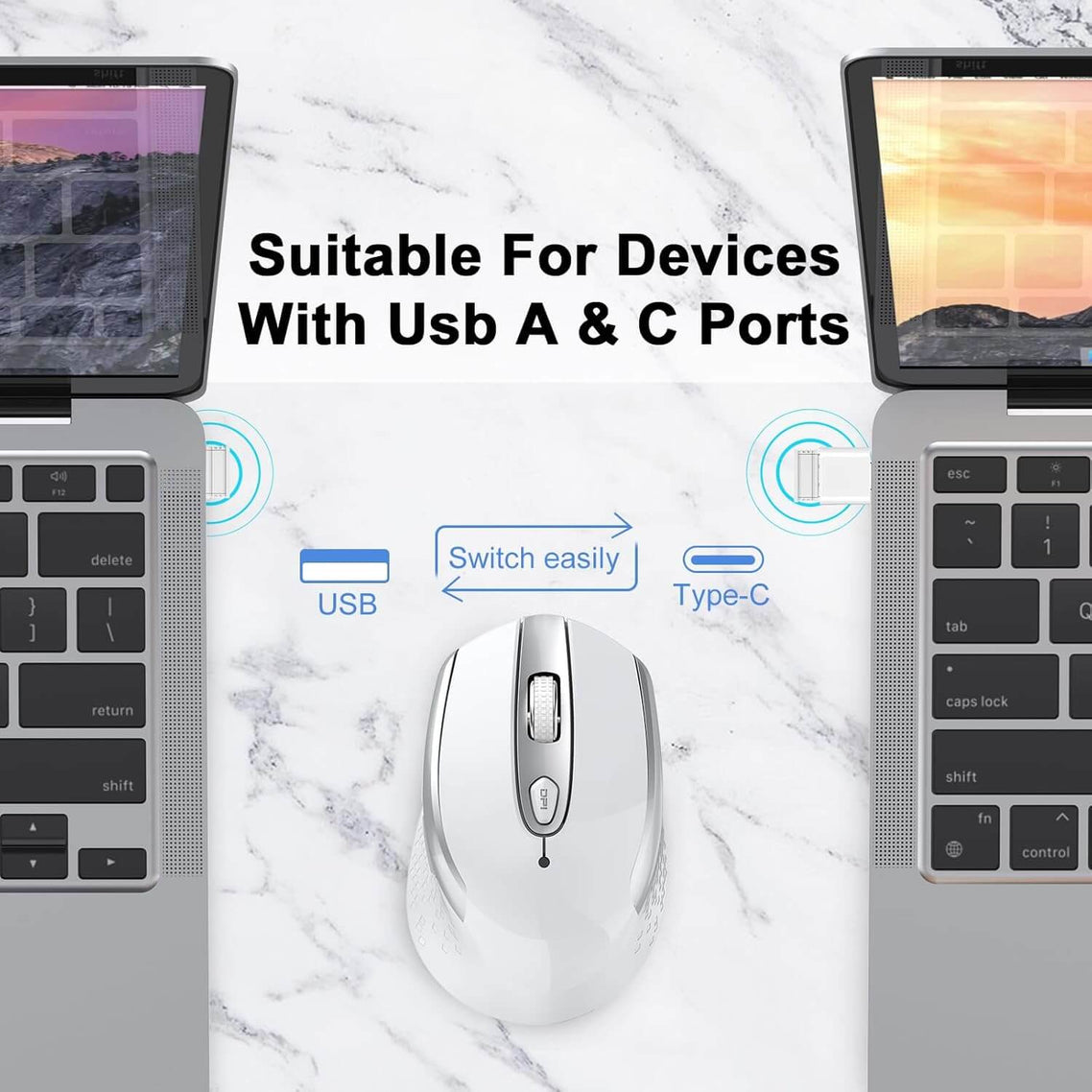 Wireless Computer Mouse, 2.4G Ergonomic Optical Mouse, 6 Buttons, Silent Mouse with USB Receiver and 3 Adjustable DPI Computer Mouse for Laptop, Desktop, Mac, PC