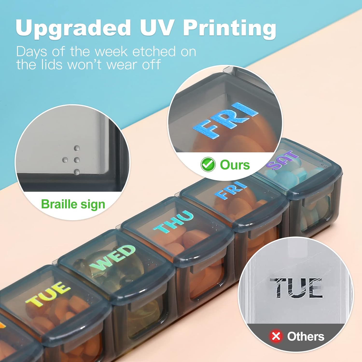 Weekly Pill Organizer Travel Pill Organizer Pill Box 7 Day Large Compartments Portable Easy to Clean for Vitamin Fish Oil Cod Liver Oil Medicine Supplements 2pcs Black+White