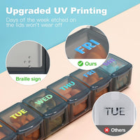 Weekly Pill Organizer Travel Pill Organizer Pill Box 7 Day Large Compartments Portable Easy to Clean for Vitamin Fish Oil Cod Liver Oil Medicine Supplements 2pcs Black+White