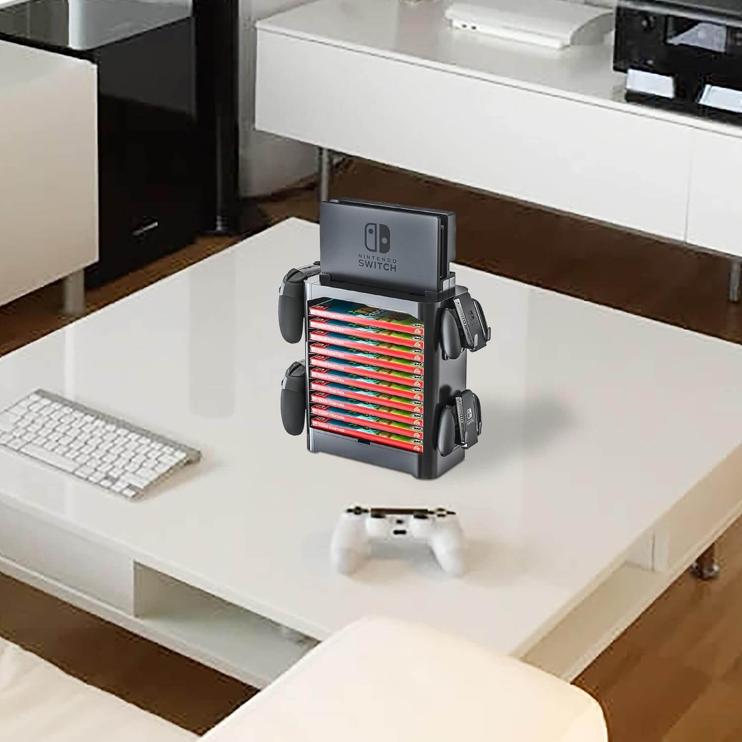 Game Storage Tower Compatible With Nintendo Switch, Nintendo Switch Stand Holder, Game Disk Rack, Controller Organizer, Switch Holder Stand for Gamers (Black)