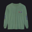 A sage green long-sleeve t-shirt with military-style ribbons printed on the left chest, 'HOUSE 82ND' printed vertically on both sleeves, and a small yellow '82ND' detail on the right sleeve, shown on a plain white background.