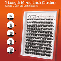 VYRILA Lash Cluster 132pcs Individual Lashes,8-16mm Diy Lash Extension,C Curl Lash Clusters Wispy,3D Natural Lash Clusters Look Like Eyelash Extension DIY at Home (Orange Whisper-C-8-16mix)