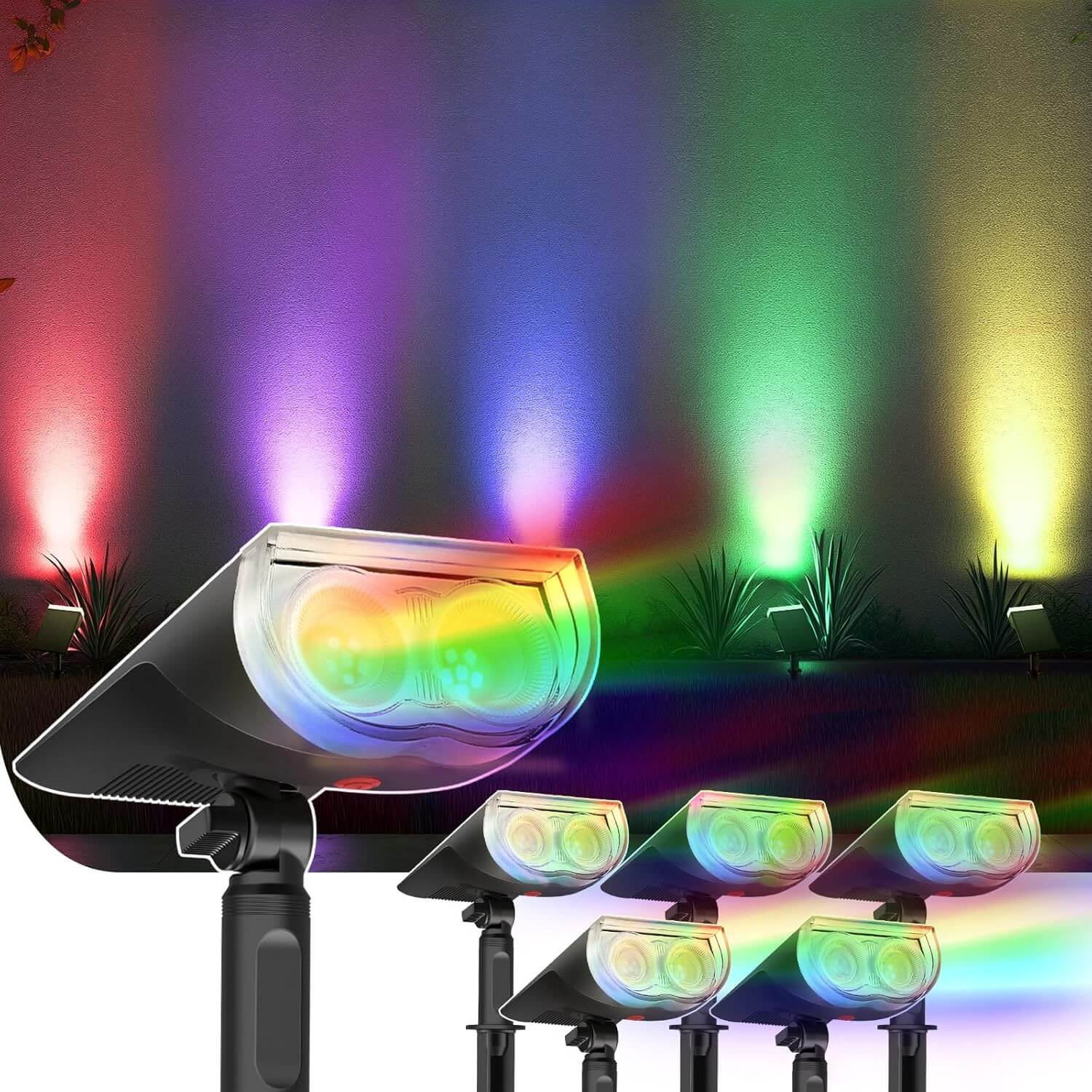 StarRayS Solar Lights Outdoor, Color Changing Solar Spot Lights Outdoor, IP67 Waterproof Colored Solar Lights for Garden, Yard, Landscape and Walkway, Multicolor, 6 Pack