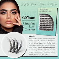 VYRILA Lash Clusters 0.05mm Individual Lashes, 3D Wispy Lashes Clusters, 0.1mm Super Thin Band Resuable Natural Lashes,C Curl Faux Mink Lashes,108pcs Lash Extension (Green Cozy-C-0.05-8-16mix)