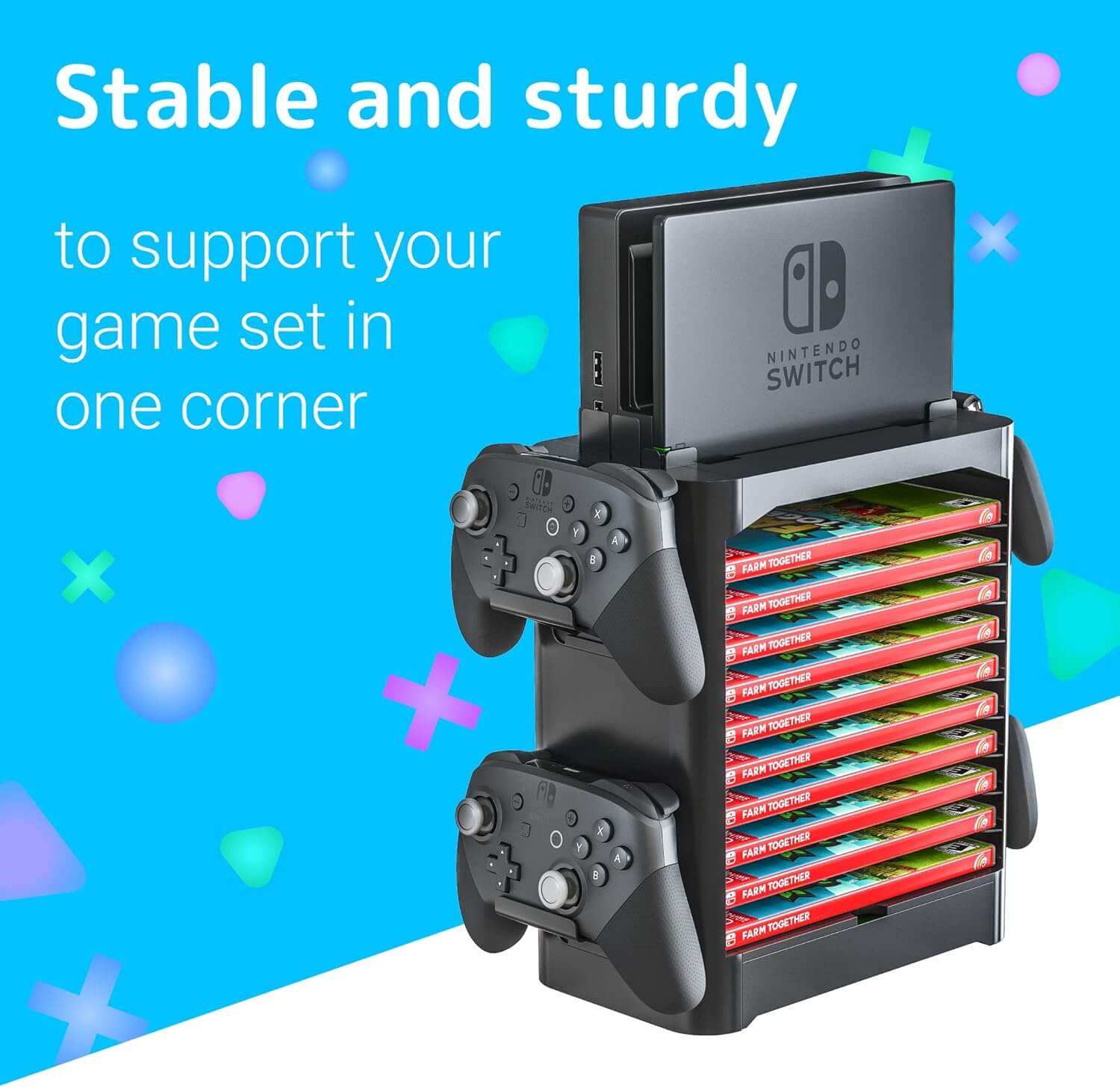 Game Storage Tower Compatible With Nintendo Switch, Nintendo Switch Stand Holder, Game Disk Rack, Controller Organizer, Switch Holder Stand for Gamers (Black)