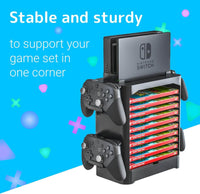 Game Storage Tower Compatible With Nintendo Switch, Nintendo Switch Stand Holder, Game Disk Rack, Controller Organizer, Switch Holder Stand for Gamers (Black)