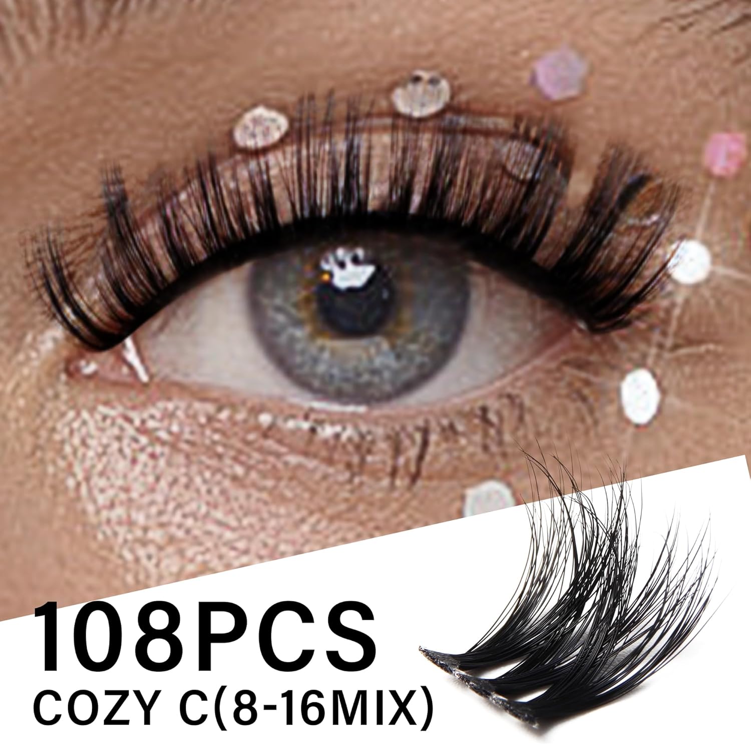 VYRILA Lash Clusters 0.05mm Individual Lashes, 3D Wispy Lashes Clusters, 0.1mm Super Thin Band Resuable Natural Lashes,C Curl Faux Mink Lashes,108pcs Lash Extension (Green Cozy-C-0.05-8-16mix)