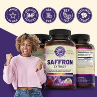 Pure Saffron Extract - Supports Weight and Appetite Health, Mood, Focus, Memory, Digestion, Eye, Skin and Brain Health. NSF Certified Saffron Supplements for Women and Men, 45-Day Supply