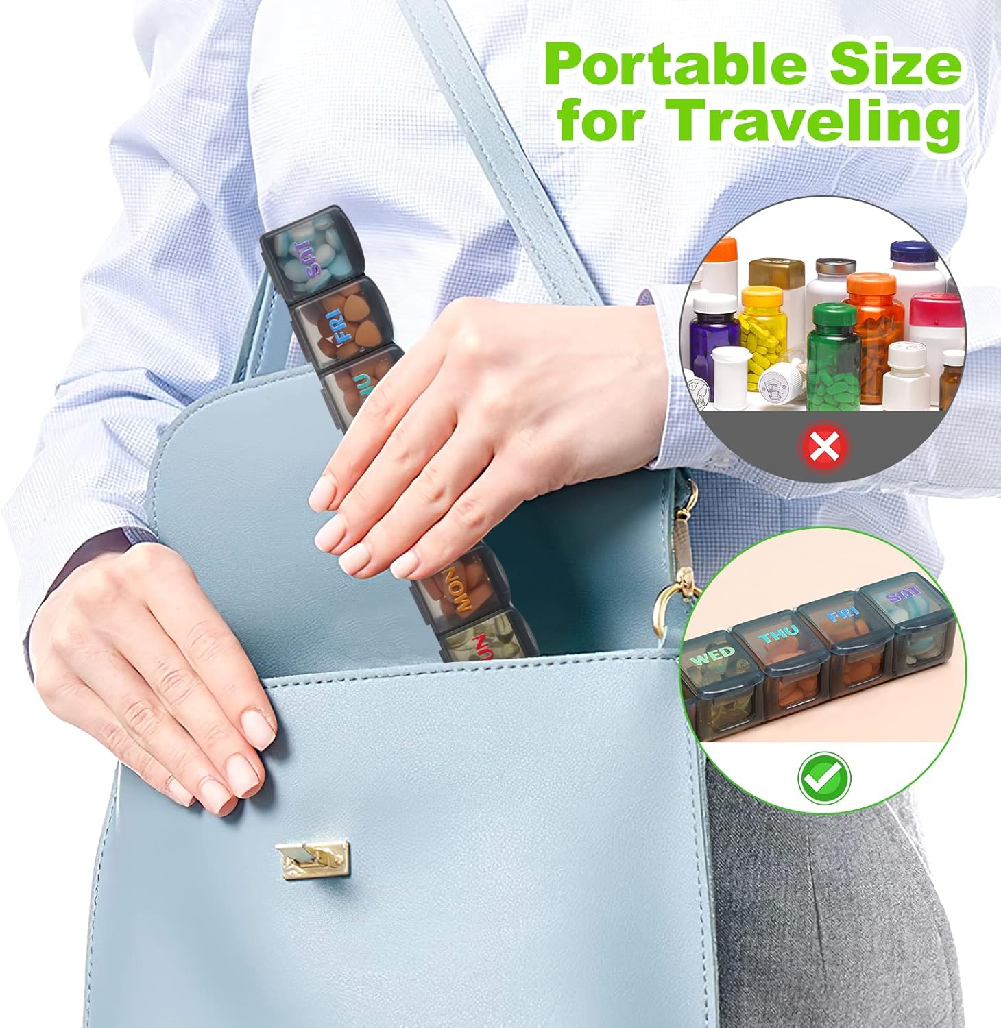 Weekly Pill Organizer Travel Pill Organizer Pill Box 7 Day Large Compartments Portable Easy to Clean for Vitamin Fish Oil Cod Liver Oil Medicine Supplements 2pcs Black+White