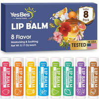 Lip Balm, 8 Pack Natural Bulk with Vitamin E & Coconut Oil, Moisturizing Dry Cracked Lips Protection, 8 Flavors - Stocking Stuffers