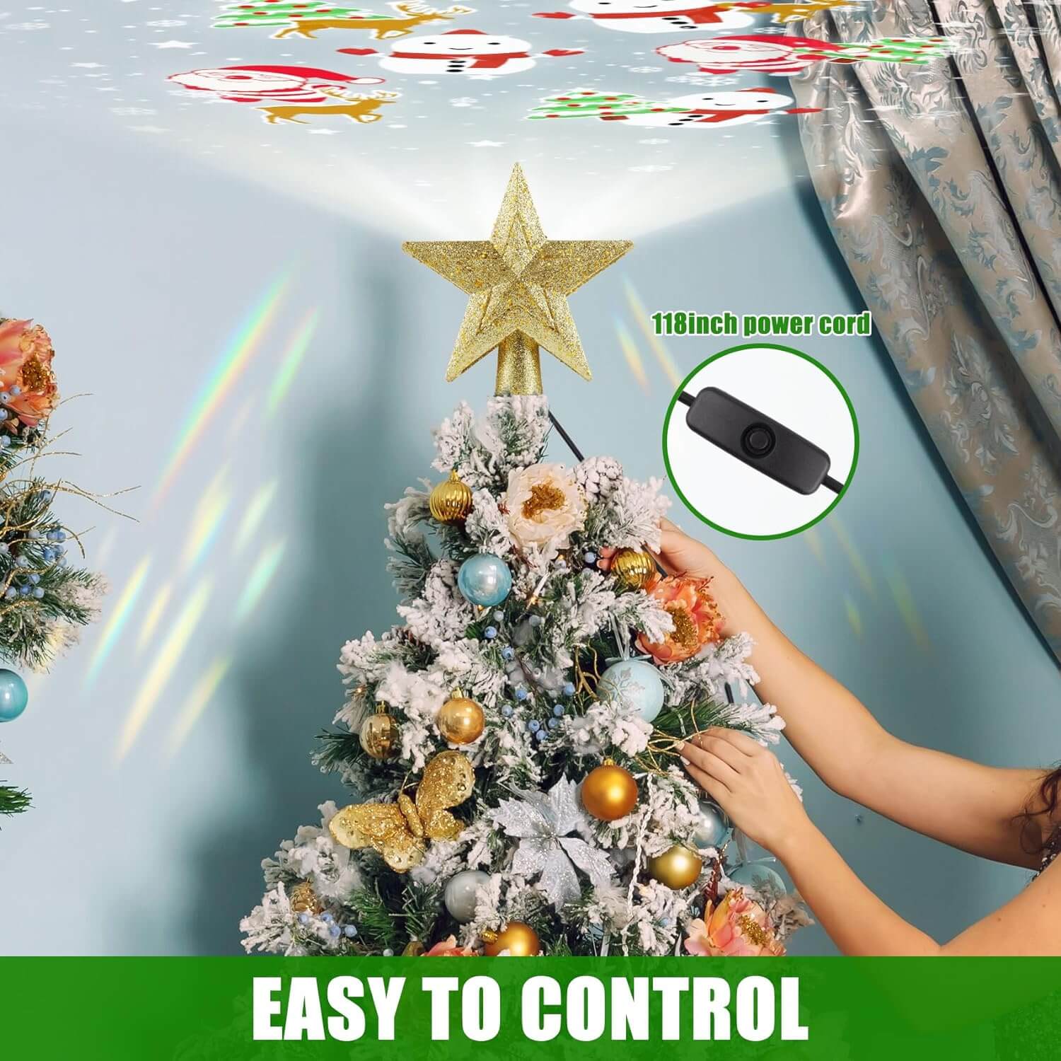 Christmas Tree Topper with Rotating Projection Light