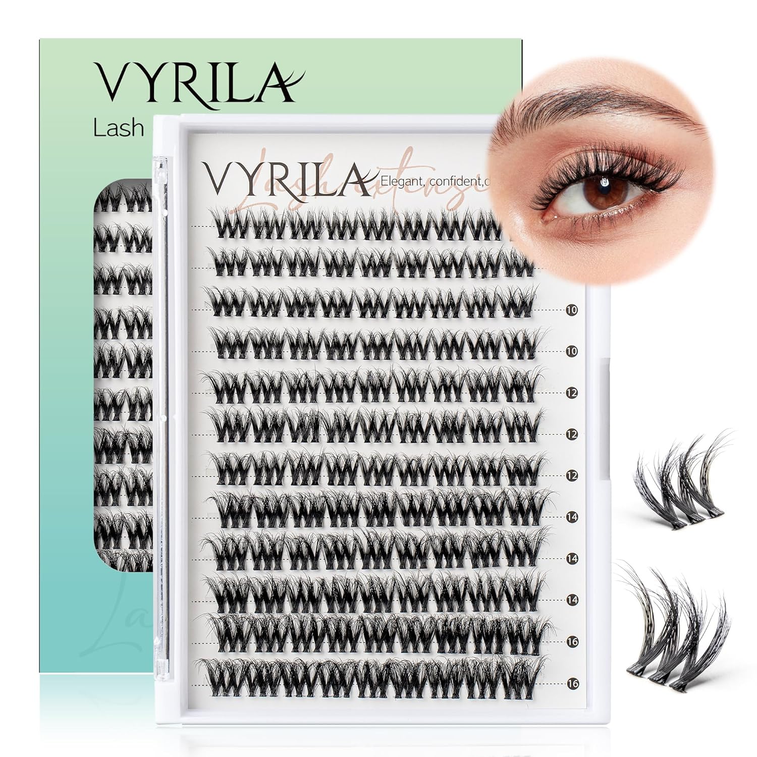 VYRILA Lash Clusters 0.05mm Individual Lashes, 3D Wispy Lashes Clusters, 0.1mm Super Thin Band Resuable Natural Lashes,C Curl Faux Mink Lashes,108pcs Lash Extension (Green Cozy-C-0.05-8-16mix)