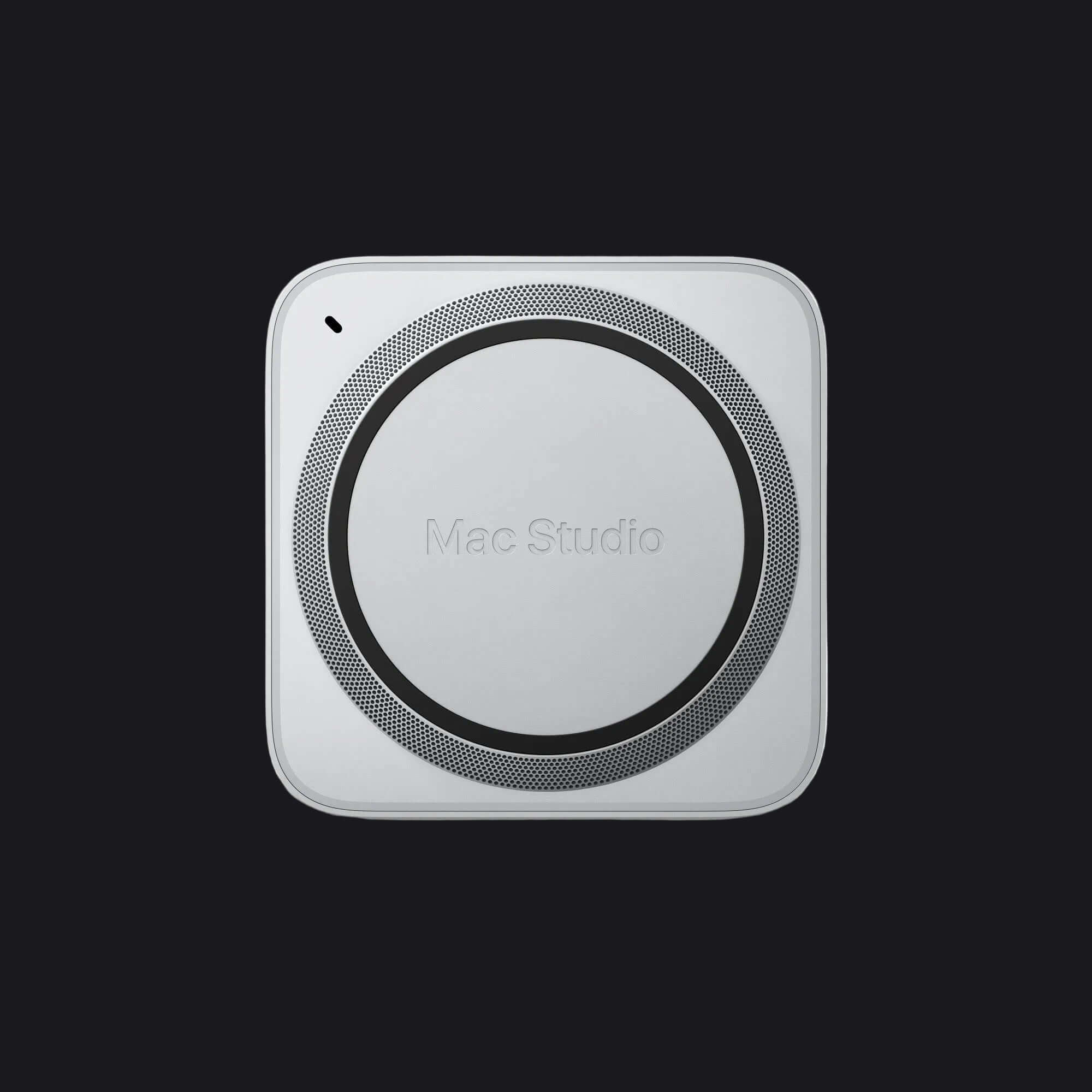 Silver Mac Studio computer on a white background