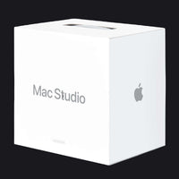 White box with 'Mac Studio' and Apple logo on a white background