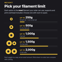 Weight: filament limits from 250g to 2,000g