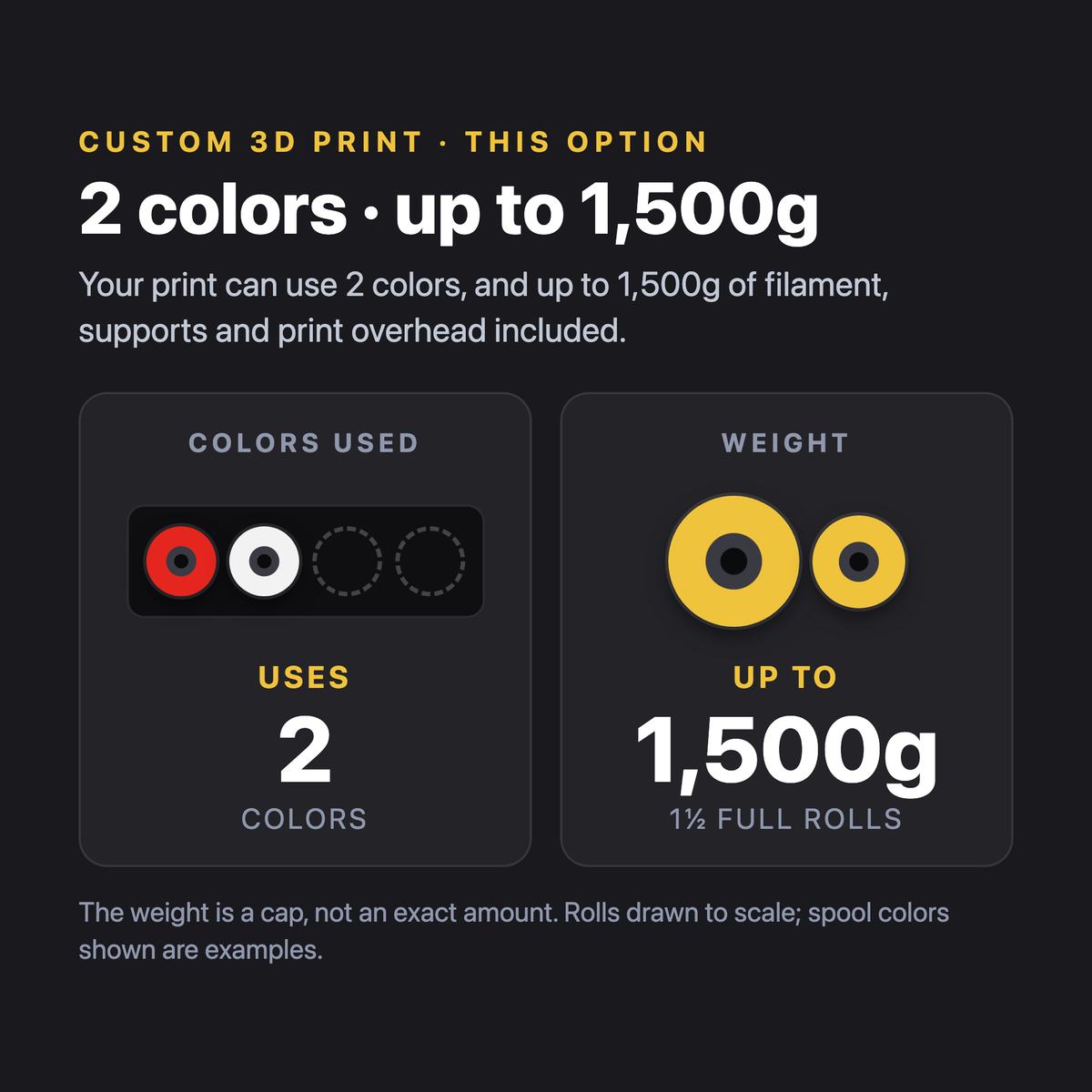 Custom 3D Print option: 2 colors, up to 1,500g